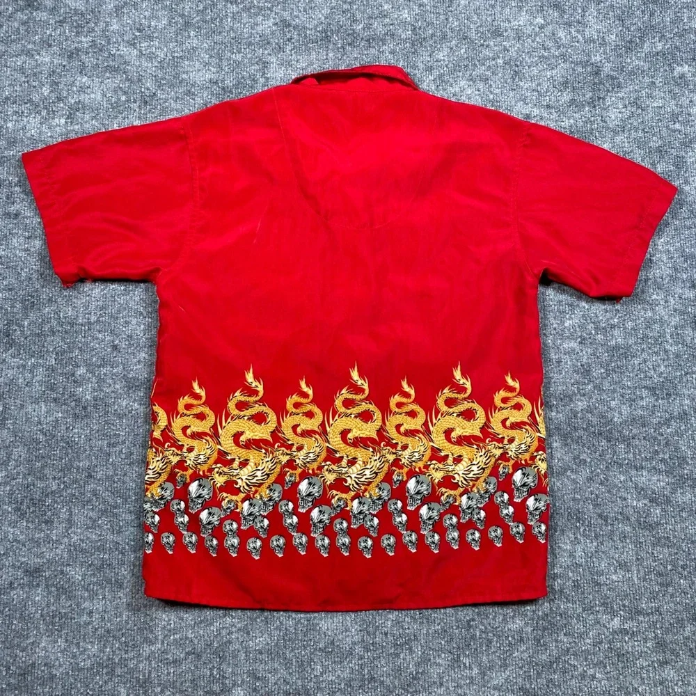 Xtreme Limit‎ Red Dragon Skull Graphic Button Down Shirt Mens Medium 10/12 Y2K